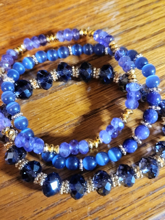Source Unknown Jewelry - Stunning Amethyst/Cateye/Crystal 3pc Set Bracelet with Gold Accents